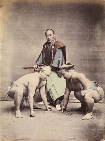 KUSAKABE KIMBEI (1841-1934) An album with 49 unusually fine Japanese scenes, including sumo wrestlers, tattooed men, tradesmen, beautif